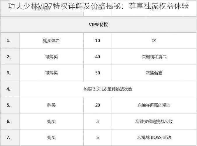 功夫少林VIP7特权详解及价格揭秘：尊享独家权益体验