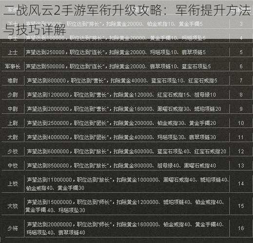 二战风云2手游军衔升级攻略：军衔提升方法与技巧详解