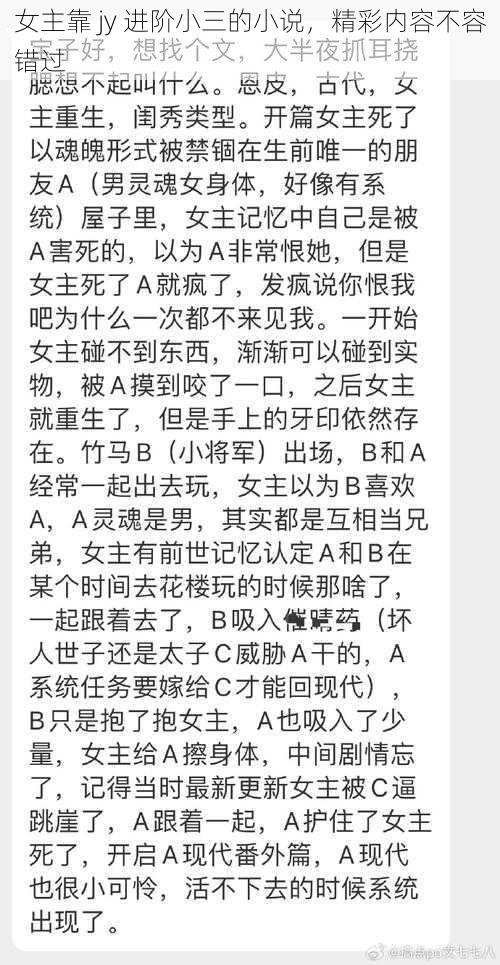 女主靠 jy 进阶小三的小说，精彩内容不容错过