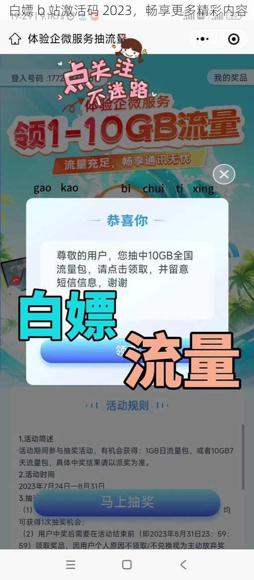 白嫖 b 站激活码 2023，畅享更多精彩内容