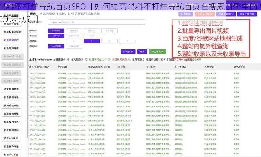 黑料不打烊导航首页SEO【如何提高黑料不打烊导航首页在搜索引擎中的 SEO 表现？】