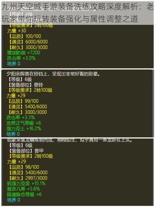 九州天空城手游装备洗练攻略深度解析：老玩家带你玩转装备强化与属性调整之道