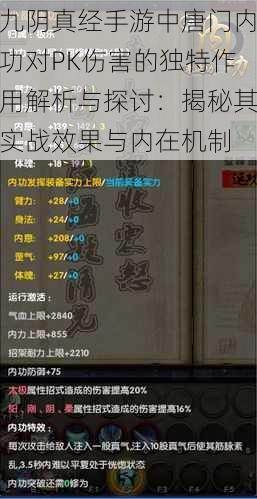 九阴真经手游中唐门内功对PK伤害的独特作用解析与探讨：揭秘其实战效果与内在机制