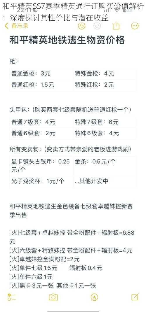 和平精英SS7赛季精英通行证购买价值解析：深度探讨其性价比与潜在收益