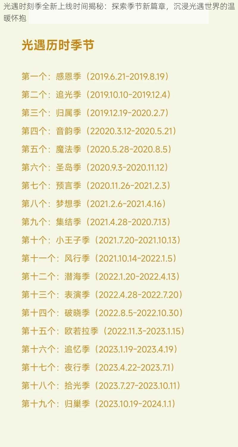 光遇时刻季全新上线时间揭秘：探索季节新篇章，沉浸光遇世界的温暖怀抱