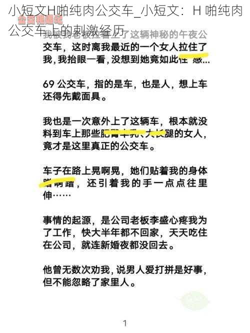 小短文H啪纯肉公交车_小短文：H 啪纯肉公交车上的刺激经历