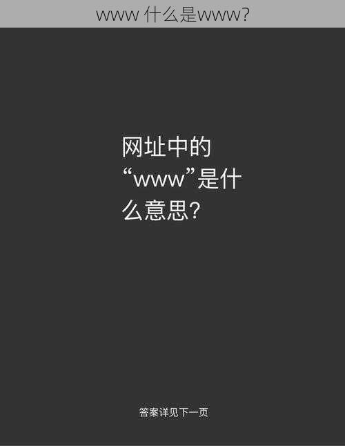 www 什么是www？