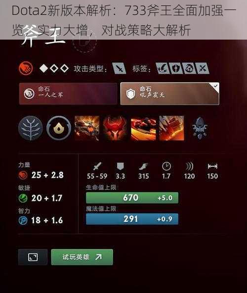 Dota2新版本解析：733斧王全面加强一览，实力大增，对战策略大解析