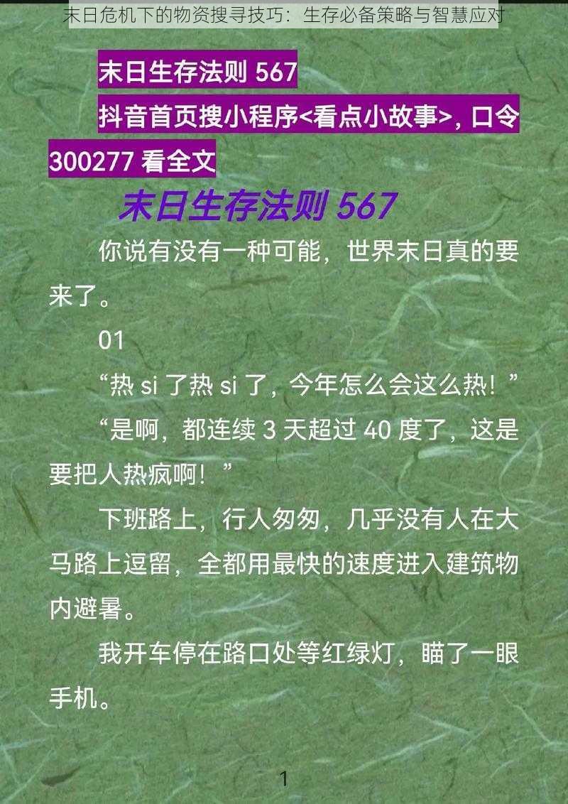 末日危机下的物资搜寻技巧：生存必备策略与智慧应对