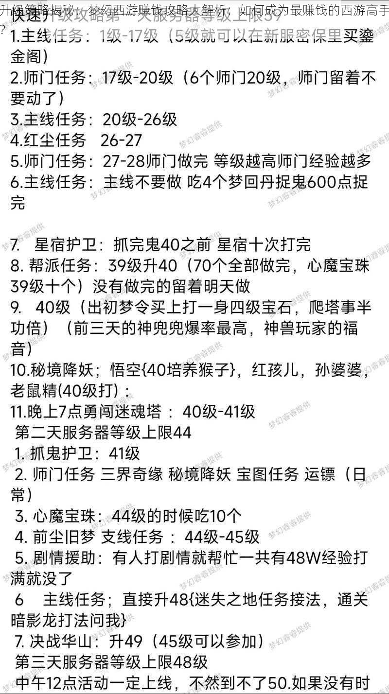 升级策略揭秘：梦幻西游赚钱攻略大解析：如何成为最赚钱的西游高手？