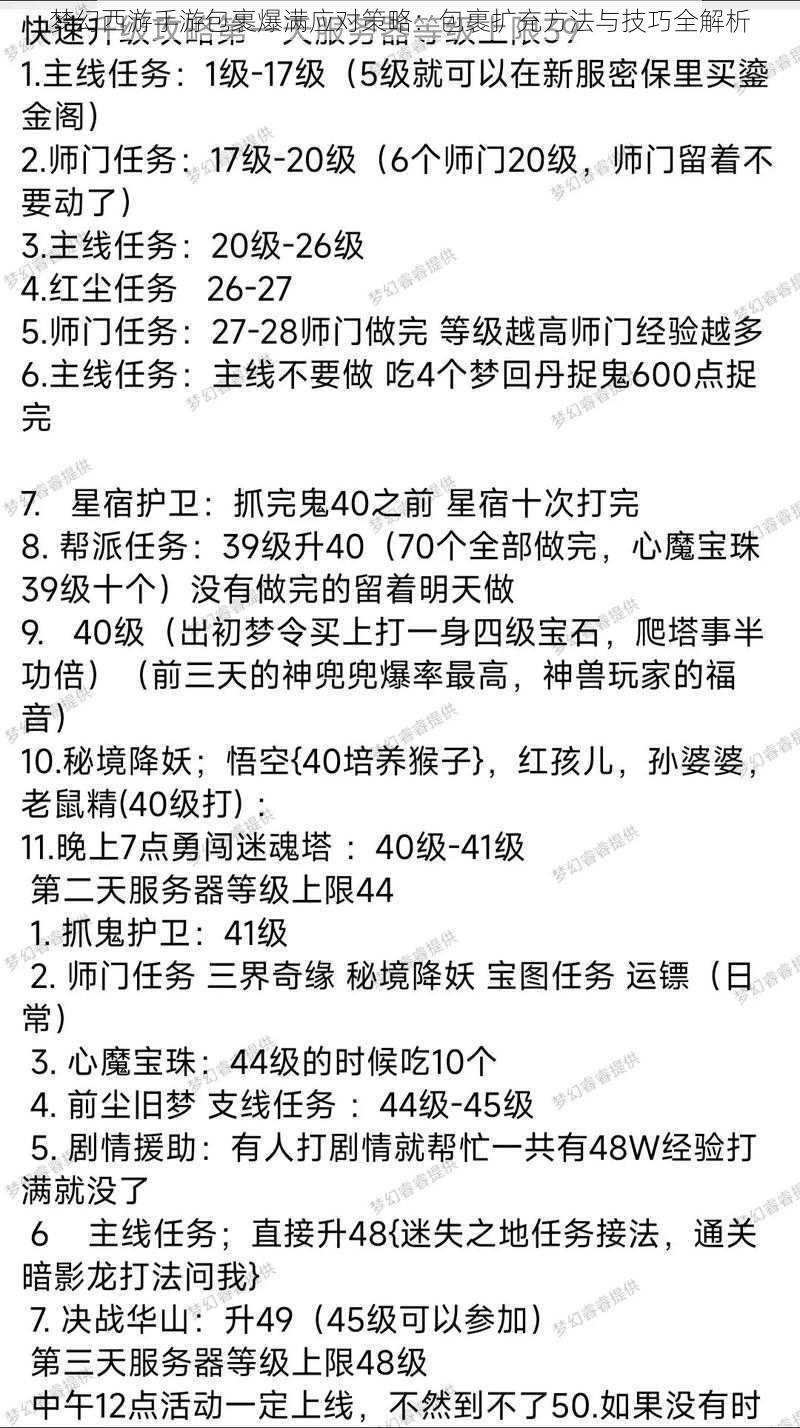 梦幻西游手游包裹爆满应对策略：包裹扩充方法与技巧全解析