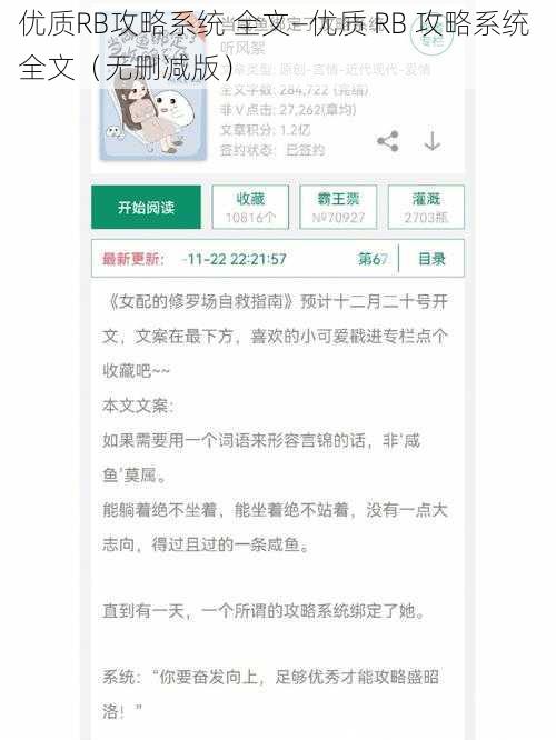 优质RB攻略系统 全文—优质 RB 攻略系统 全文（无删减版）