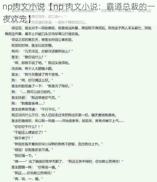 np肉文小说【np 肉文小说：霸道总裁的一夜欢宠】