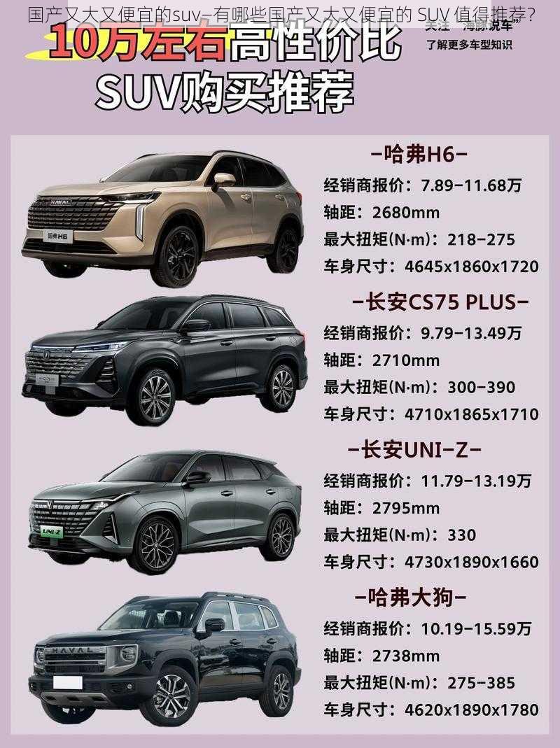 国产又大又便宜的suv—有哪些国产又大又便宜的 SUV 值得推荐？