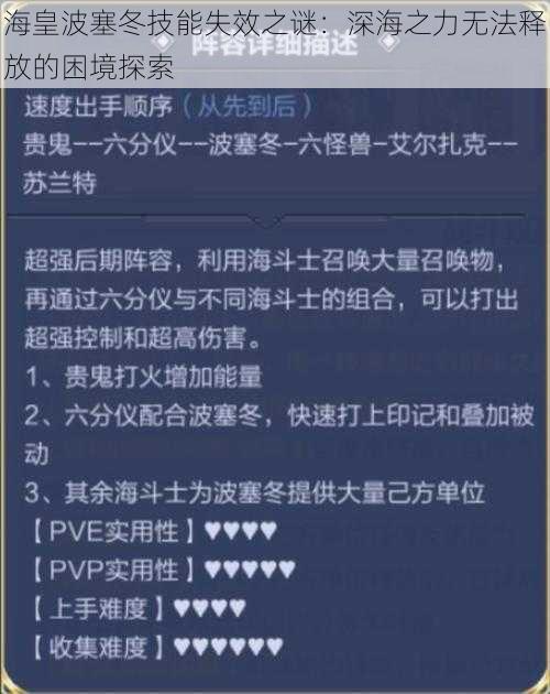 海皇波塞冬技能失效之谜：深海之力无法释放的困境探索