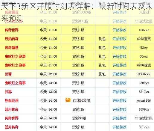 天下3新区开服时刻表详解：最新时间表及未来预测