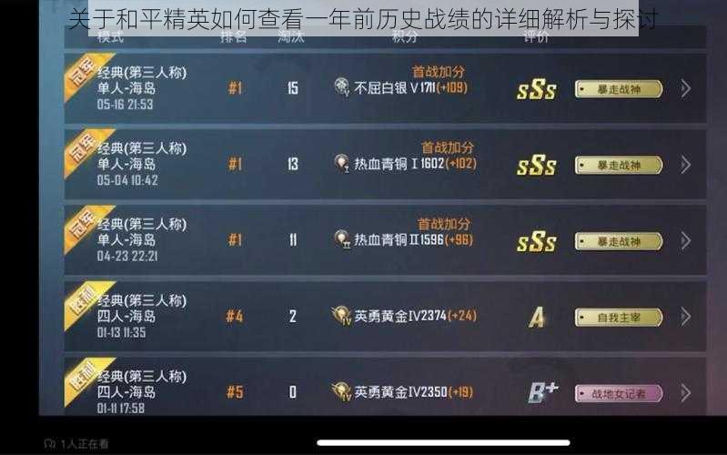 关于和平精英如何查看一年前历史战绩的详细解析与探讨