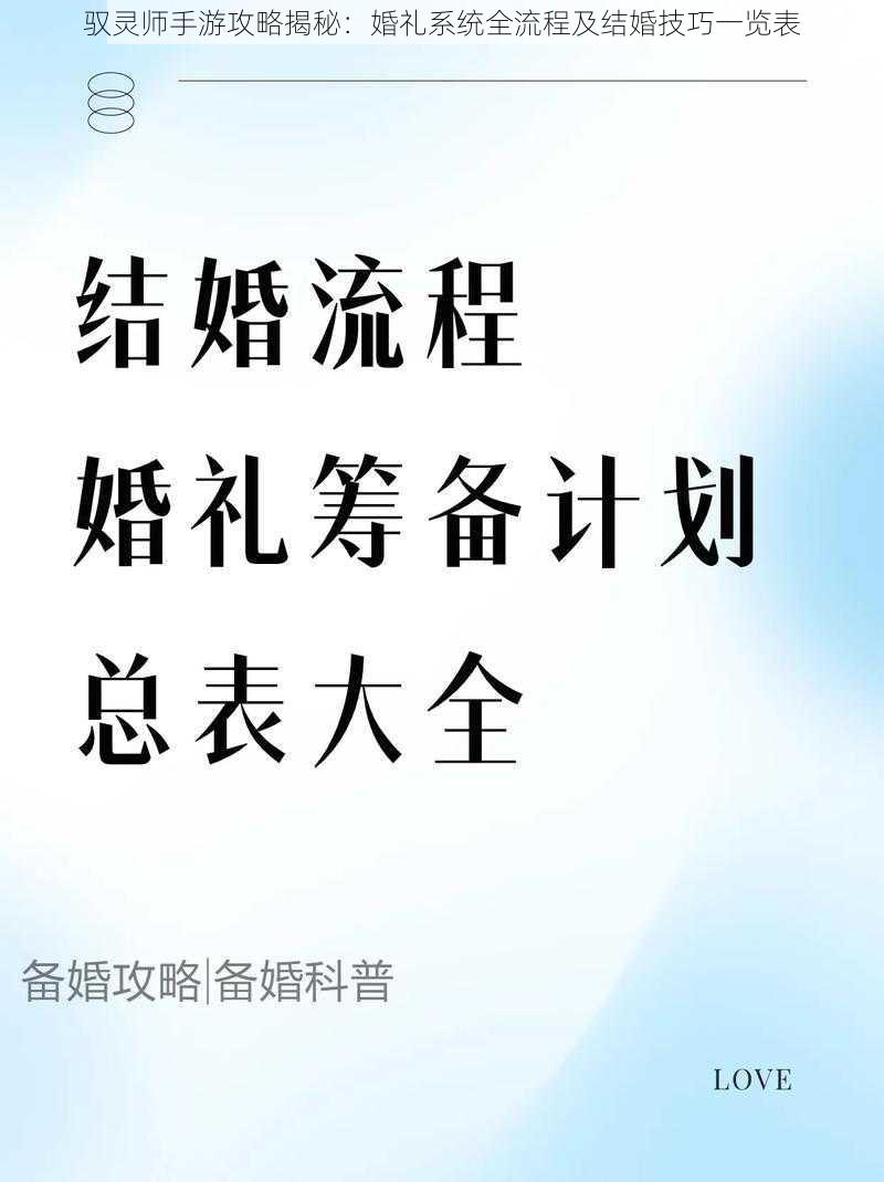 驭灵师手游攻略揭秘：婚礼系统全流程及结婚技巧一览表